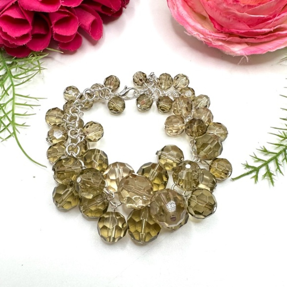 NEW⚜️Taupe Glass Faceted Crystal Charm Bracelet